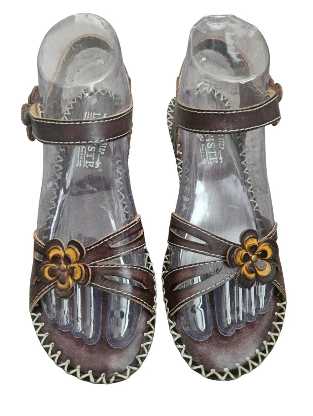 L'Artiste By Spring Step Brown Leather Wedge Sandals Women's 36 (6) Floral Boho